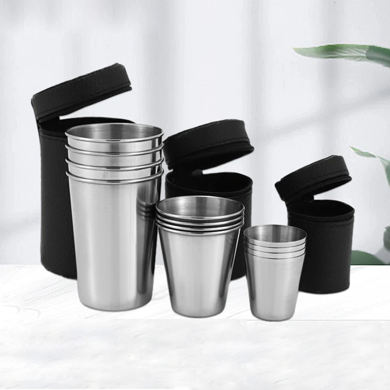 Whisky Beer And Wine - 4 stuks, praktische reisbekers van roestvrij